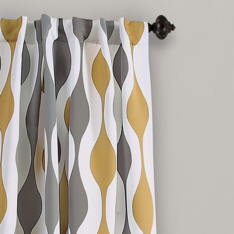 Lush Decor Mid Century Geo Light Filtering Window Curtain Panel Pair, 52" W x 108" L, Gold & Gray - Image 2